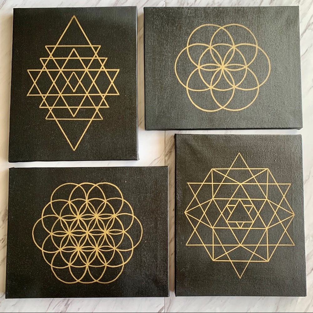 Mandala set of 4 black and gold SMALL
